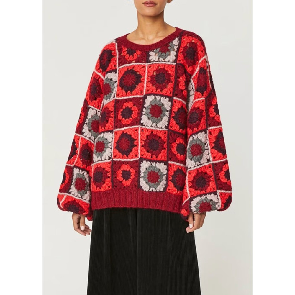 RHODE *Rare* Granny‎ Square Crochet Oversized Balloon Sleeve Baby Alpaca Sweater